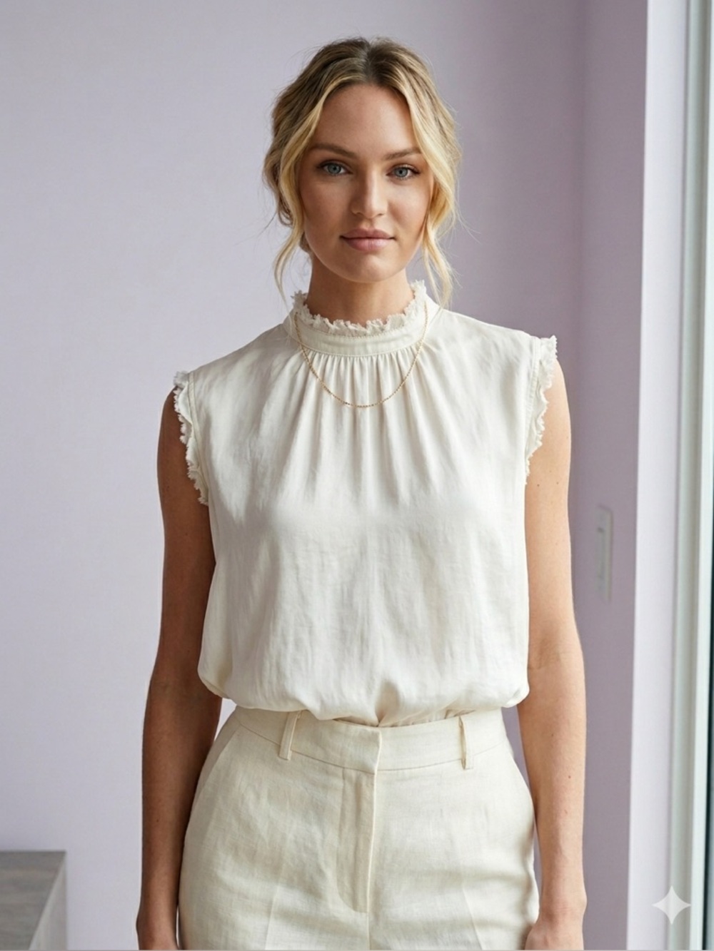 Joie 100% Silk Raw Edge Sleeveless Blouse Cream/Ivory Size XS raw-edge office